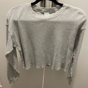 Tna Aritzia Waffle Knit Long Sleeve Shirt Crewneck Gray